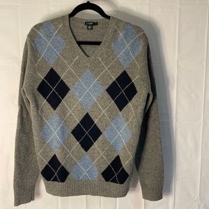 J.Crew sweater diamond pattern gray 100% lambs wool